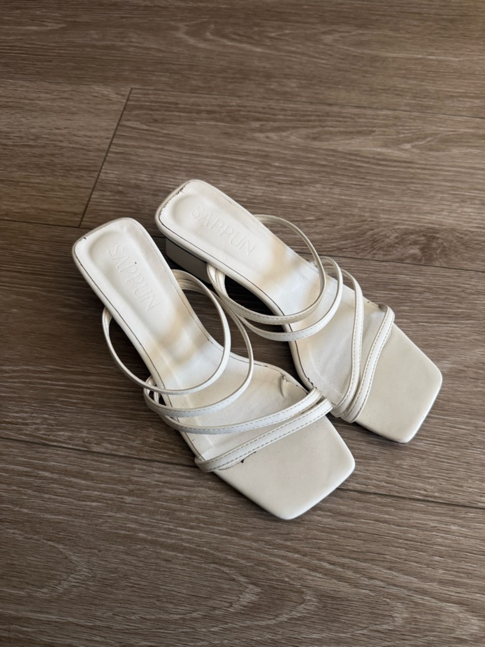 White Strappy Square-Toe Heeled Sandals